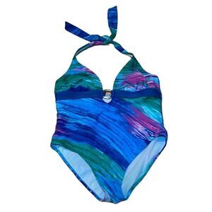 Vintage Halter Swimsuit, 1 piece swim suit, Large